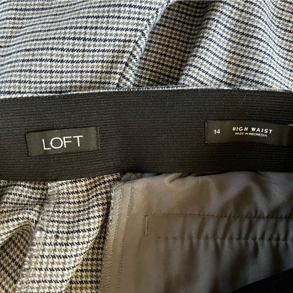 🆕 EUC LOFT High Waist Straight Leg Houndstooth grey and blue pants - Picture 9 of 14